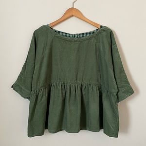 Anthropologie Babydoll Top size Medium, Olive Green